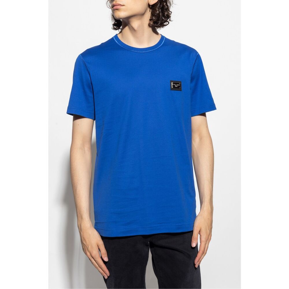 Dolce & Gabbana Cotton Logo Plaque Crew Neck T-Shirt Bright Blue Size IT 46 $595